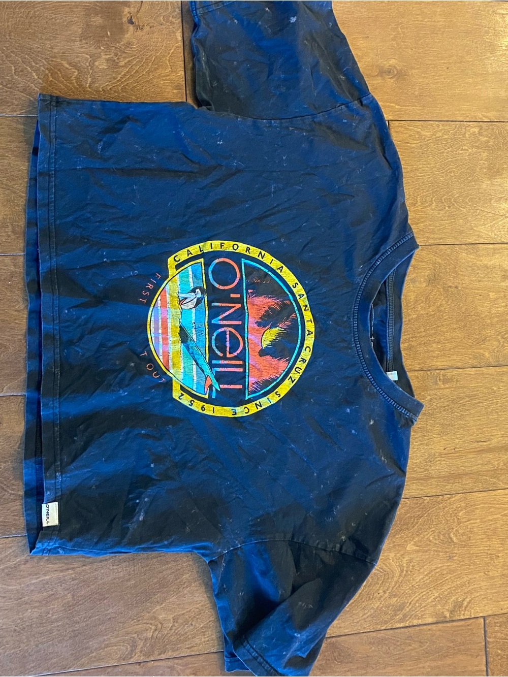 O'Neill Black Graphic Tee with Colorful Surf Logo, size S